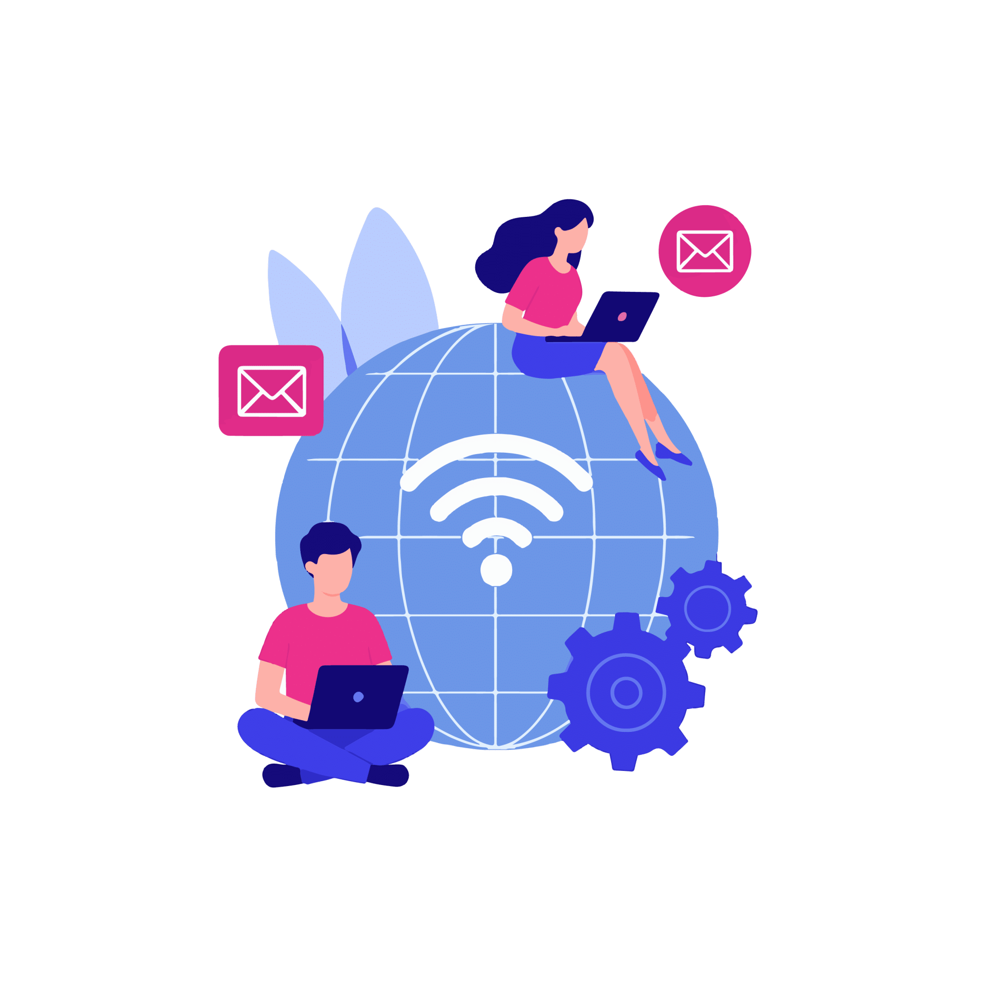 Deux personnes utilisent Internet et le Wi-Fi pour échanger et travailler à distance.