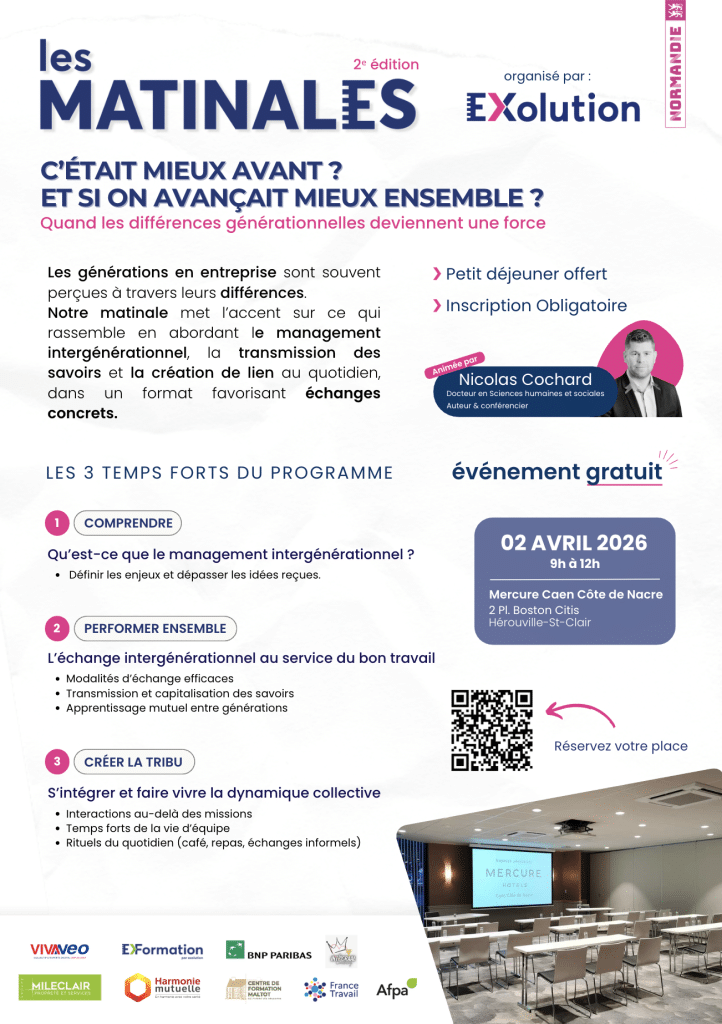 Affiche Les Matinales Exolution 2026 sur le management intergénérationnel